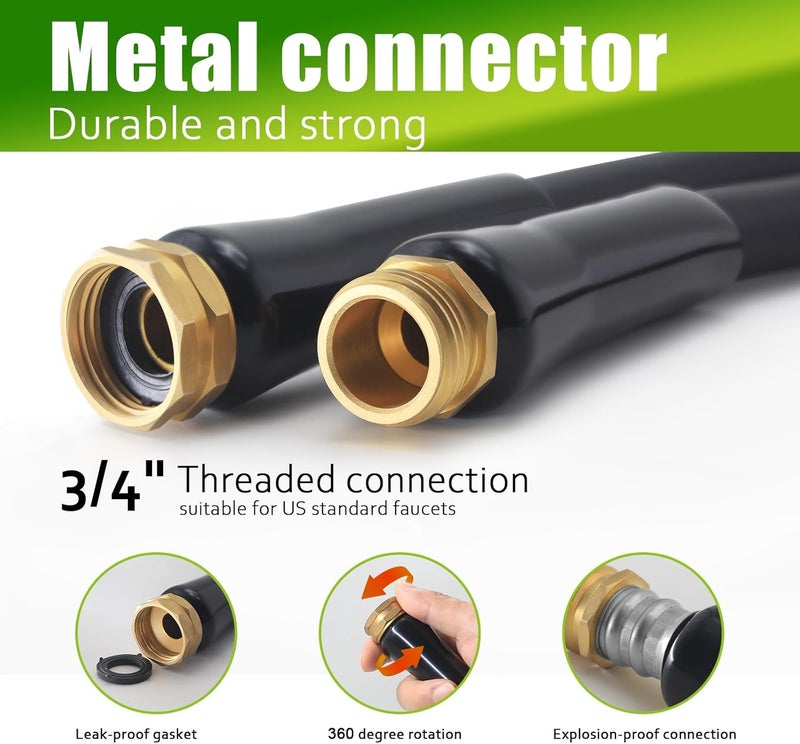 Relxitl Non-Expandable Garden Hose 50feet, Flexible Water Hose with 10 Function Hose Nozzle, Lightweight, Tangle Free, Rust Proof for Yard (Black) - Image 3